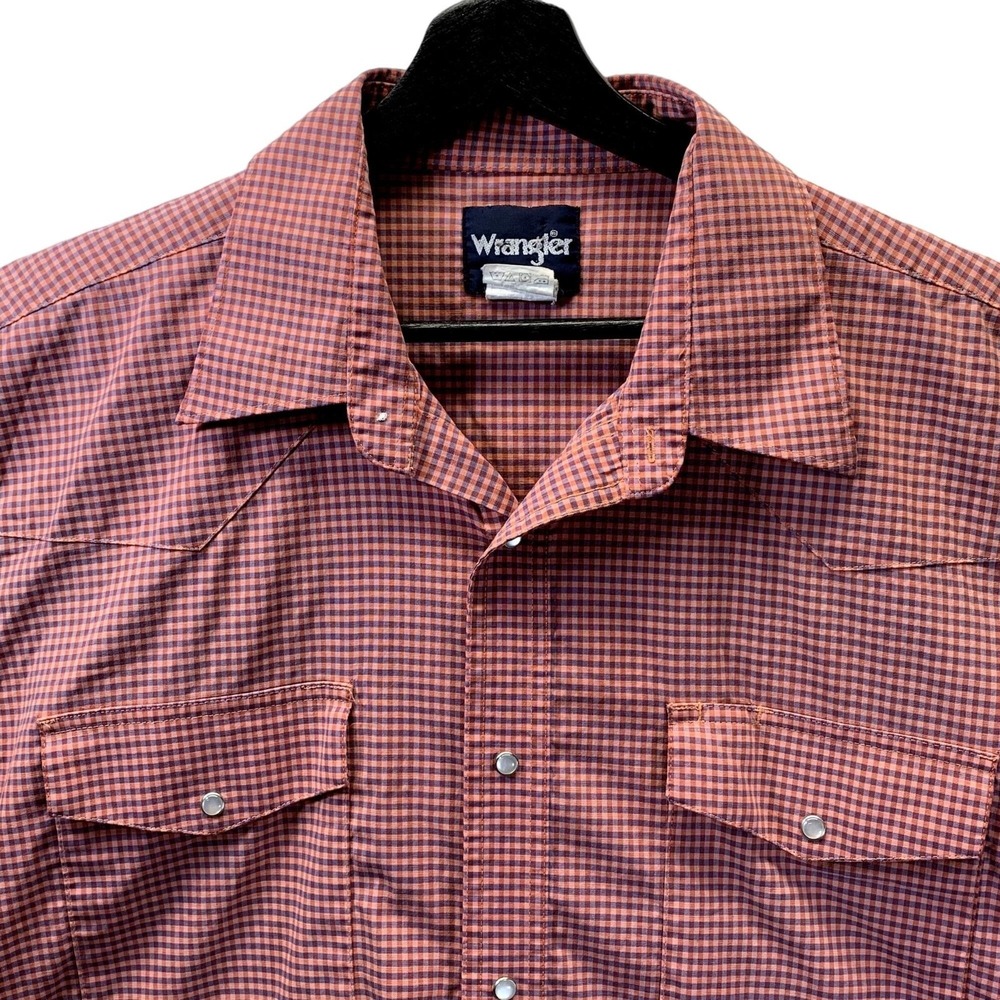 Wrangler Shirt Mens Size XXL 2XL Red Checkered Pearl Snap Button Up Short Sleeve - Picture 4 of 8
